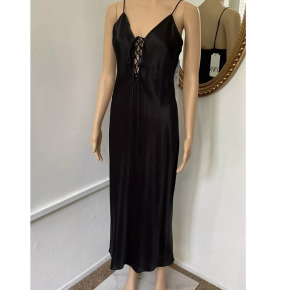 ZARA - BLACK SATIN DRESS - Picture 8 of 10